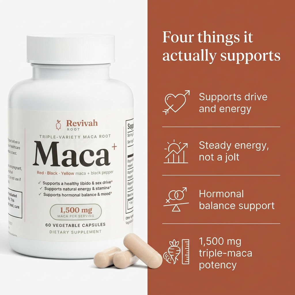 What Maca+ supports — drive and energy, mood and hormonal balance